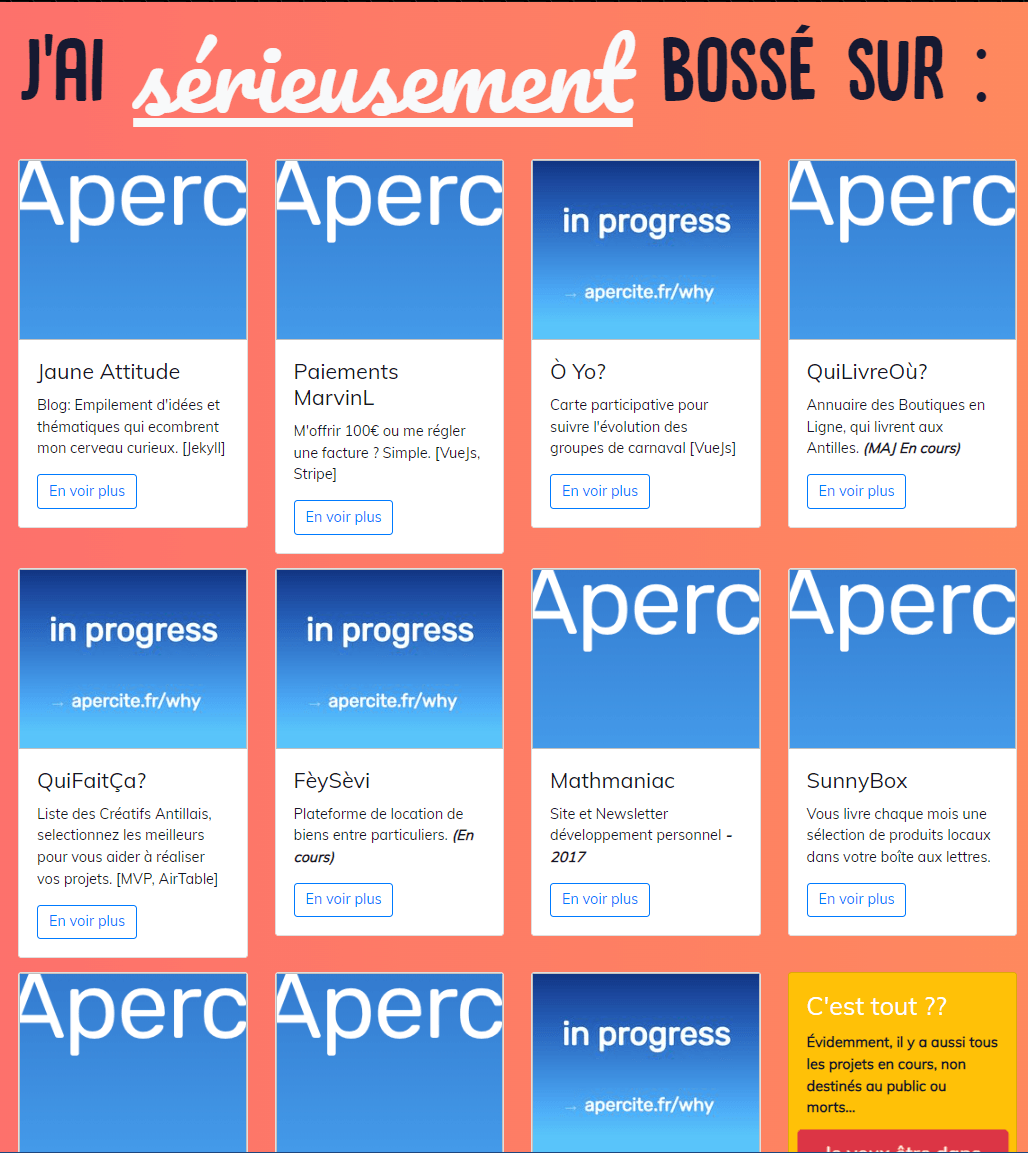 ancienne liste de projets sur lesquels j'ai travaillé